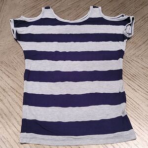 Navy and gray stripe open shoulder top Small
